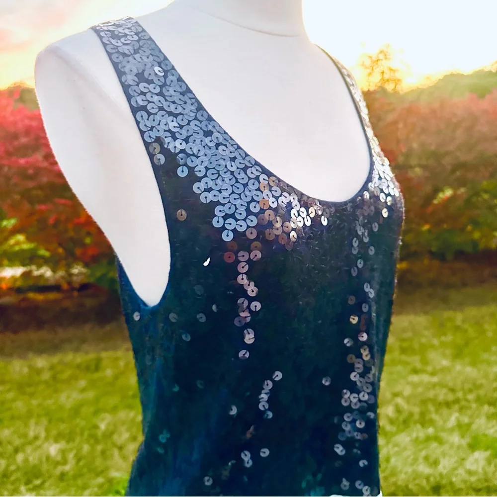 J. Crew Navy and Aqua Sequin tank